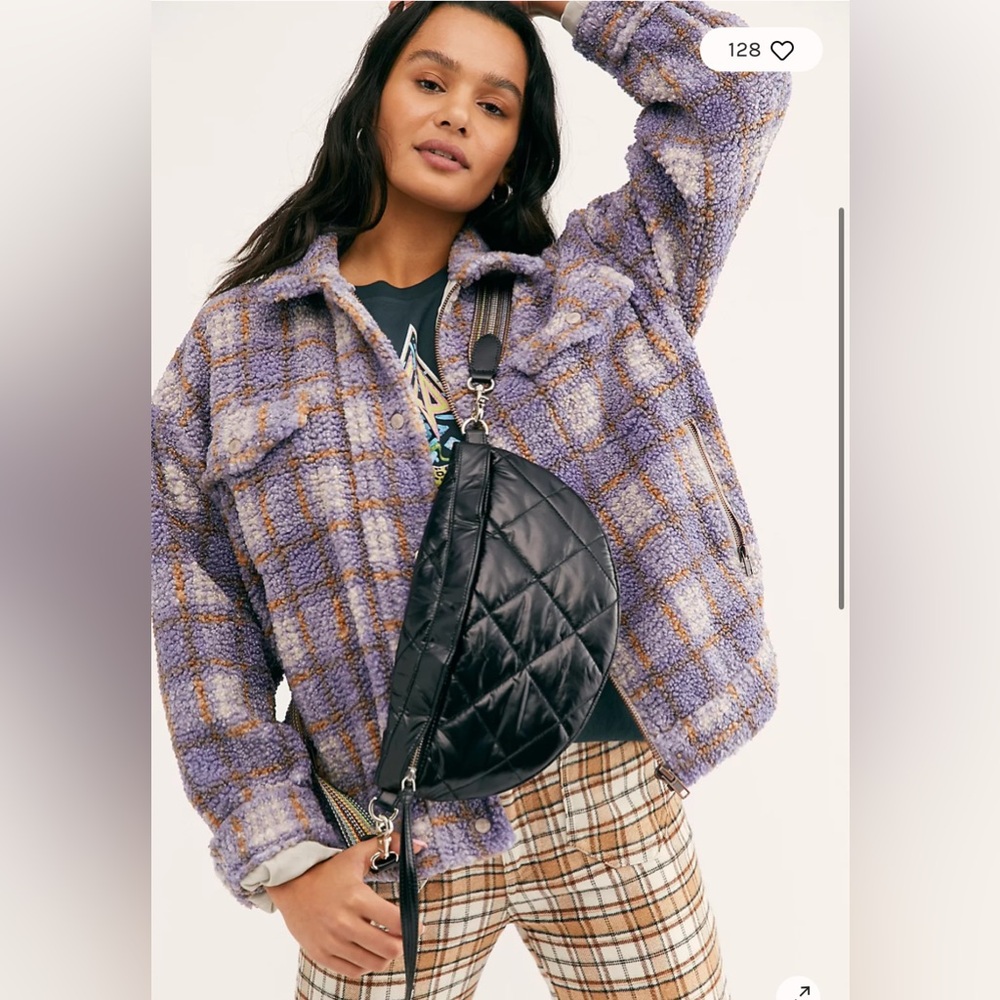 Free People Faded Dreams Cozy Trucker Jacket Plaid Periwinkle Size M